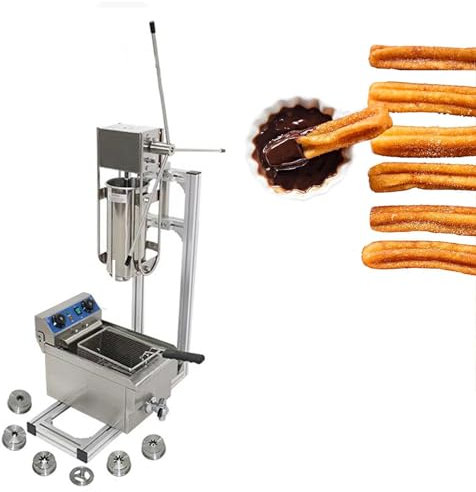 lwjunmm Manual Filler, Commercial Manual Churros Machine Vertical Spanish Donuts Maker with 6L Fryer,Stainless Steel Dessert Donuts Filler for Commerial or Home Use,B