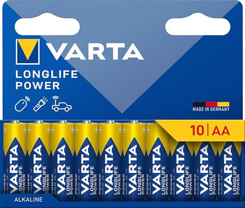 VARTA Longlife Power - Pilas alcalinas AA (10 Unidades, 1,5 V, Ideal para cámara Digital, Controlador, Monitor de presión Arterial Embalaje sin plástico)