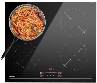 Hermitlux Piano Cottura Induzione 4 Fuochi 60cm, 7000W, 9 Livelli di Potenza, Funzione Booster, Blocco Bambini, Comandi Scorrevoli, Timer