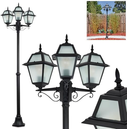 HOFSTEIN Kandelaber Fornelos, Außenwegeleuchte aus Metall/Glas in Schwarz/Weiß, verstellbare Wegeleuchte im Vintage/Antik/Landhaus-Design für Garten, Außenbereich, Hof, Höhe 206 cm, 3 x E27, IP44