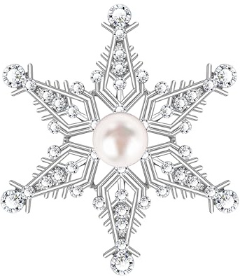KristLand Kristall Snowflake Brosche mit Peal Brautbrosche Art Deco Retro Hochzeit Weihnachten Party Brautjungfer Geschenk für Frauen