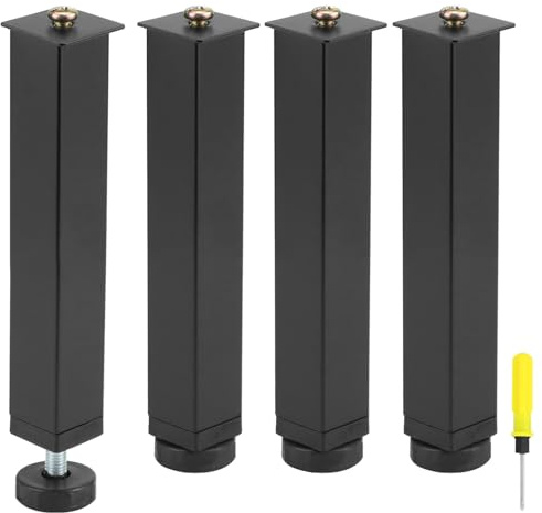 QWORK® 4er Set Verstellbare Möbelfüße 20-22cm für Betten, Sofas, Schränke & - Robuster Stahl - Schwarz