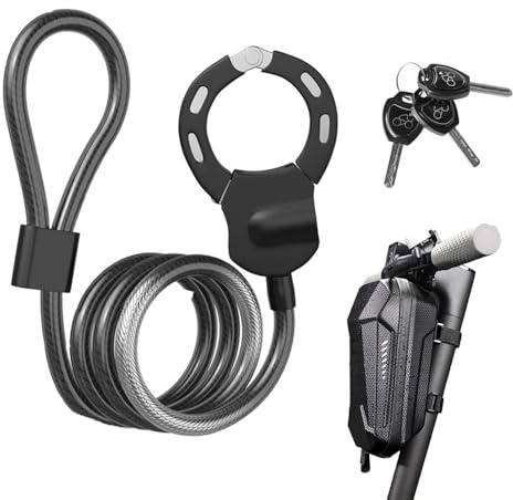 Neuytiky Candado Patinete Eléctrico Antirrobo - Candado Bicicleta con Cable Grueso 14mm, 3 Llaves y Bolsa Portátil - Candado Seguridad para Scooter/Bicicleta/Carrito