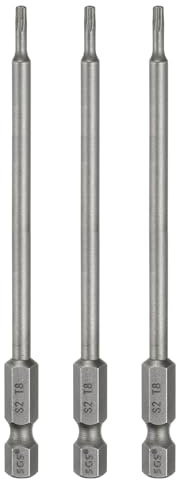 QUARKZMAN 3 Pièces Embout Tournevis T8 Torx Longueur 100mm (4) Acier S2 | Tige Hexagonale 1/4, Embout Tournevis Industriel, Pointe Magnétique, Sans Trou Sécurité Anti-Sabotage 6 Branches