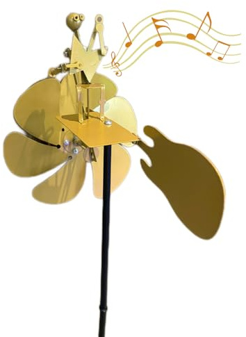 Handmade Metal Rock Band Windmill, with User Manual, Guitarist Windmill Outdoor Guitarist Windmill, Wind Sculptures Windmill Kinetic Art Music Figurine, Steampunk Decor for Patio, Garden, Lawn