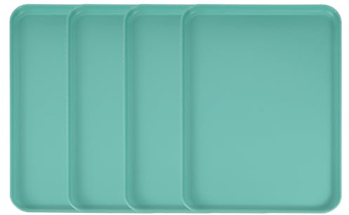 sourcing map Lot de 4 plateaux de service rectangulaires en plastique, 38,1 x 27,6 cm, pour cuisine, restaurant, café, fruits, hamburger, dessert, vert foncé