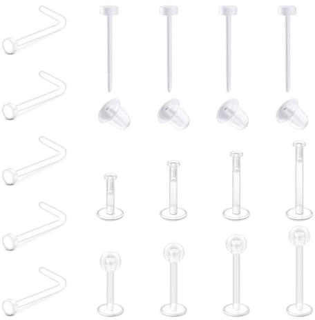 D.Bella Clear Piercing Retainer Set Bioflex Clear Nose Lip Labret Stud Septum Hoop Eyebrow Tongue Belly Button Piercing Ear Ear Earring Cartilage Plastic Industrial Retainer