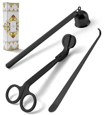 PATOISE 3 in 1 Candle Accessory Set, Candle Wick Trimmer Cutter, Candle Snuffer Mini, Candle Wick Dipper in Gift Package for Candle Aromatherapy Lovers(3PCS Black)