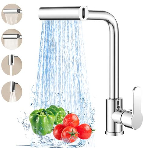 Rubinetto Cucina Girevole ad Alta Pressione 360 ° Rubinetto in Acciaio Inossidabile Tocco a Leva Singola con 4 modalità Spray Rubinetto a Cascata per cucine Moderne