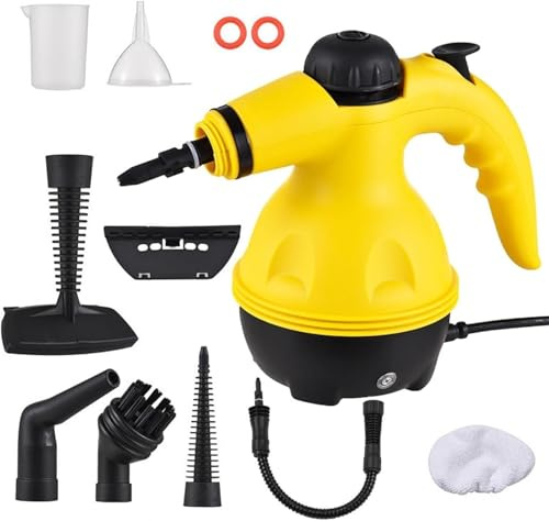 Nettoyeur vapeur portable haute pression avec 9 accessoires, machine de nettoyage multifonction pour cuisine, salle de bain, voiture, canapé, utilisation domestique sans produits chimiques (jaune)