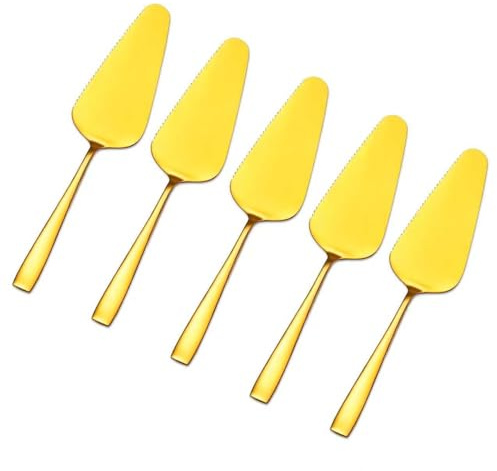 Kucensi Tortenheber Set Edelstahl,5 Stück Kuchenschaufel Edelstahl Poliert Tortenschaufel Kuchenmesser Mit Gezackten Kanten,Tortenmesser Set Für Küchen Restaurants Partys(Gold)