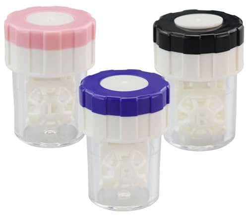 SARAHLOUISEJENKINSLTD 3 Pezzi Custodia Lenti Contatto con rotazione manuale,3 colori Contenitori lenti contatto,Pulizia delle lenti contatto,Kit Viaggio Lenti a Contatto Pulizia Manuale,Per Pulizia