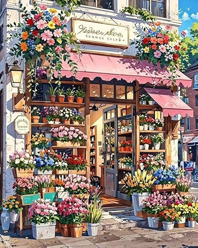Paint by Numbers for Adults, Flower Shop Painting Kits, 16 x 20 Inch | DIY Acrylic Painting Craft for Beginners, Relaxing Stress Relief Craft, Flower Shop Wall Decor, Cottage Home Decor, Gift Idea