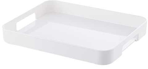 Mehrzweck-Servierplatte, Frühstücksbrotplatte, groß, rechteckig, stapelbar, Melamin-Serviertablett mit Griffen, dekoratives Tablett für die Arbeitsplatte (weiß)