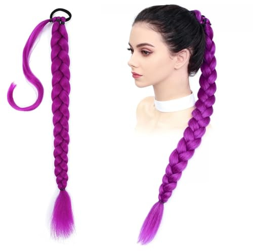 24 pulgadas largo púrpura trenzado Cosplay peluca,Extensiones de cabello violeta pretrenzadas con banda elástica,Pelo trenzado violeta pretrenzado,Pelo trenzado de fibra sintética para cosplay