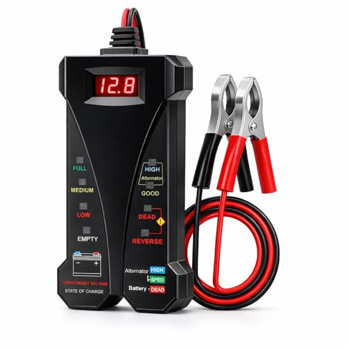 Car Battery Tester,12V Multi Functions Digital Voltmeter Charging System Analyzer with LCD Display and LED Indicators,Automotive Battery Load Tester for Cars Motorcycles Trucks Boats Vehicle