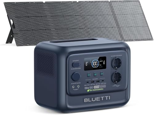 BLUETTI Elite 100 V2 (bio) power station portatile con pannello solare 200W | batteria LFP 1024Wh, 2 prese AC 1800W, 35% più compatta, ISCC PLUS, per campeggio e emergenze