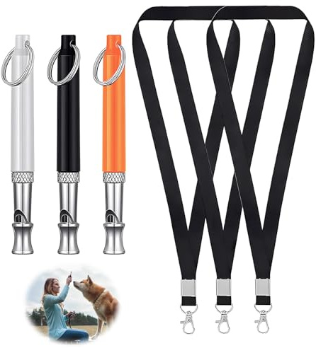 3 Stück Hundepfeife, Hundetraining Hundepfeifen mit Schlüsselband Lautlose Hochfrequenz Lautlos, Ultraschall Hilfsmittel Pfeife Hund Rückruf Metall Dog Whistle für Hundeausbildung Schwarz Weiß Orange