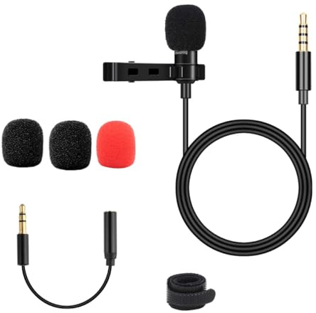 TEHAUX Microfono a Clip Omnidirezionale Lavalier da 3,5 Mm Cavo lungo 1,5 M, Compatibile Smartphone, Computer e Fotocamere, per Registrazioni Video, Interviste e Webcast, Design Leggero