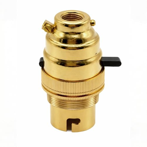 LEDSone Safety Switch Lamp Bulb Holder B22 BC Bayonet Shade Ring, 10mm/M10 x1 Bottom Entry, Brass, Child Safe Switch Push Bar Locks Off to Cut Power if lamp Bulb not Inserted UK