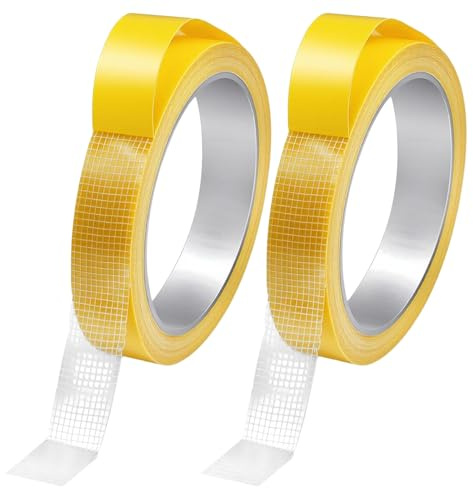 FangLai 2pcs Heavy Duty Double Sided Fabric Tape, 2cm x 10m Clear Strong Adhesive Removable Residue-Free Carpet Tape for Rug, Curtain Hem, Clothes, Wall, Floor, Craft, Dresses Fabric