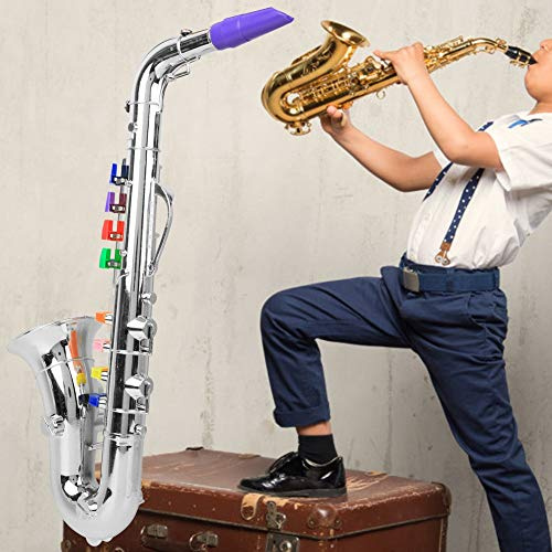 Dpofirs Kinder-Saxophon-Spielzeug, Mini-Saxophon mit 8 Farbcodierten Tasten für Echten -Sound, Kinder-Musikinstrument-Spielzeug für Kreatives Spielen, Silber (Silver)