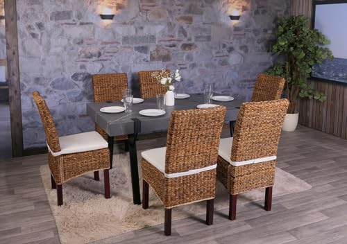 Mendler 6er-Set Esszimmerstuhl Korbstuhl M69 Stuhl Bali Bananengeflecht - hell, mit Kissen | Esszimmerstuhl, Stuhl, Bali ,Bananengeflecht