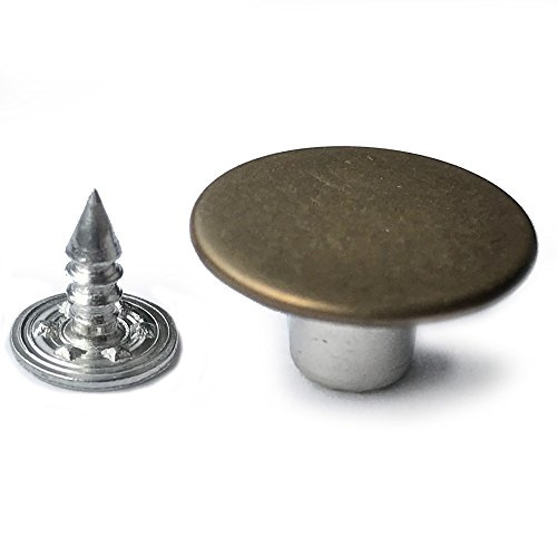 Metal Jeans Buttons Rivets for Denim, Launderette DIY Repairs, Trousers. Non-Rust. 17mm, 50sets in Antique Brass