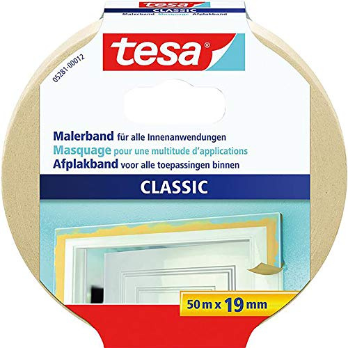 tesa Malerband CLASSIC - Abdeckband zum Abkleben bei Malerarbeiten - lösungsmittelfrei, rückstandslos entfernbar - 50 m x 50mm