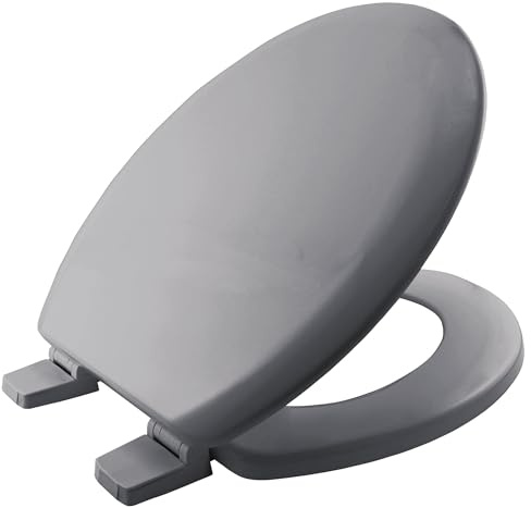 BEMIS Chicago Ultra-Fix Whisper Grey Toilet Seat. Wooden Toilet Seat with Water Based Paint for Easy Clean. Adjustable Plastic Hinges, Universal & Easy Installation, Grey