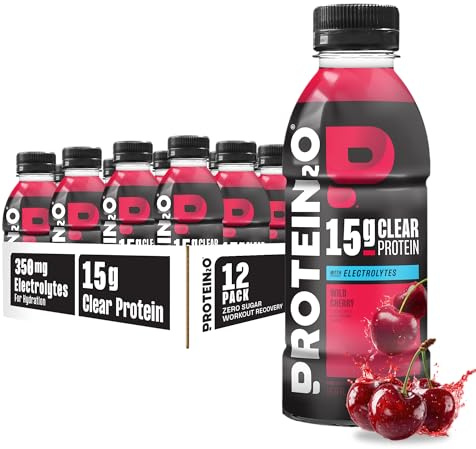 Protein2o Hydration Drink - 2-in-1 Liquid Clear Whey Protein Isolate and Electrolyte Drink - 15g Protein, Vitamins B5, B6 - Post-Workout Recovery - 16.9 Fl Oz - 12 Count Wild Cherry