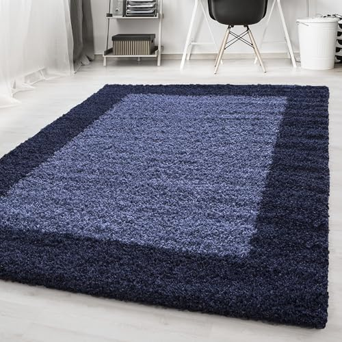 HomebyHome Shaggy Teppich Läufer Flur 100 x 200 cm - Shaggy Teppich Hochflor Marineblau Extra Weich und Flauschig - Bettvorleger Teppiche für Schlafzimmer - Waschbarer Küchenläufer - Carpet, Halı
