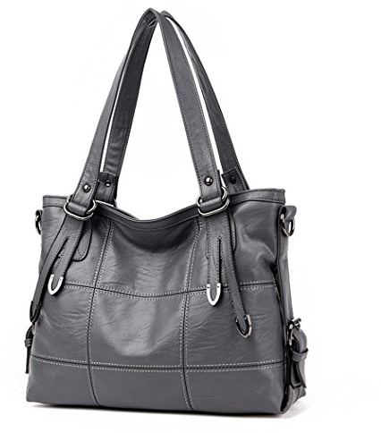 DEERWORD Mujer Bolsos de Mano Casual Bandolera Marca Mediano Totes Antirrobo Hombro Italianos PU Cuero 5369 1 piezas Gris