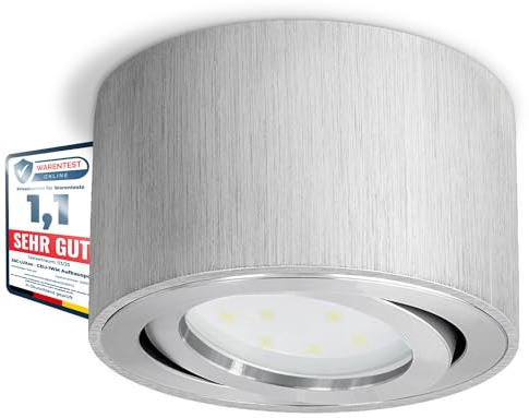SSC-LUXon CELI-1A Deckenspot LED flach - Aufbauleuchte schwenkbar in Alu gebürstet inkl. fourSTEP LED 4W neutralweiß Dimmbar ohne Dimmer