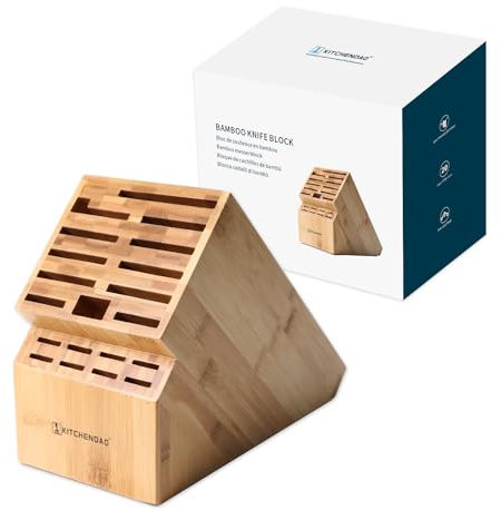 KITCHENDAO 20 Blocco coltelli a Slitta, Porta coltelli in bambù Ecologico Senza coltelli - Coltello da banco Deluxe Stand-Hold Coltelli Multipli a Lama Larga, scanalature più Larghe per facilitare