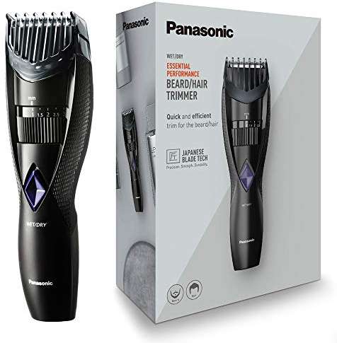 Panasonic ER-GB37 Wet & Dry Electric Beard Trimmer for Men with 20 Cutting Lengths, Standard UK 3pin plug, Black, 40 min usage