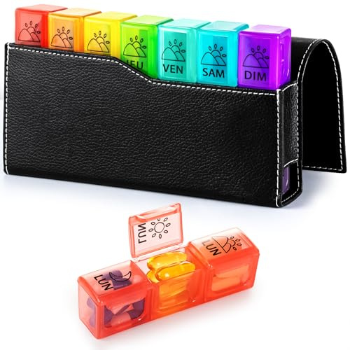mossime Pilulier Semainier 7 Jours, 21 Compartiments, 3 Prises Par Jour | Étui En Cuir Synthétique, Sans BPA, 7 Boîtes Amovibles, Pour Vitamines, Gélules Et Huiles De Poisson (Multicolore)