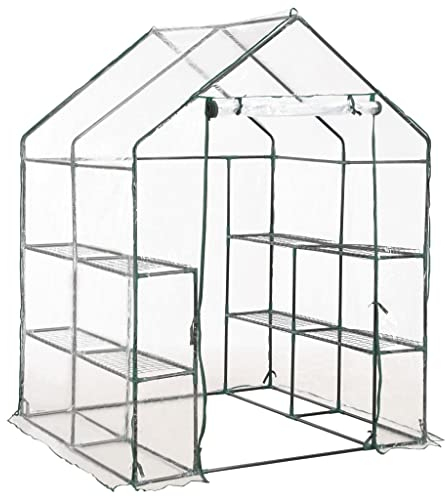 vidaXL Gewächshaus mit 8 Regalen Folien Tomatenhaus Frühbeet Treibhaus Pflanzenhaus Gartenhaus Foliengewächshaus Garten 143x143x195cm