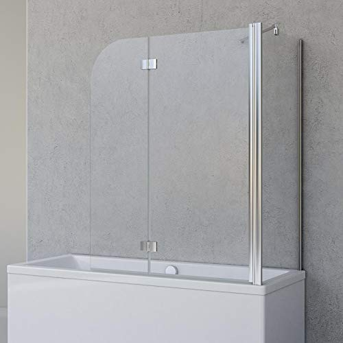 Schulte Duschwand für Badewanne D693477201 41 50 Angle, 2-teilig 112 x 142 cm mit Seitenwand für 70 cm Badewanne, 5 mm Sicherheitsglas (ESG) Klar hell, Chromoptik