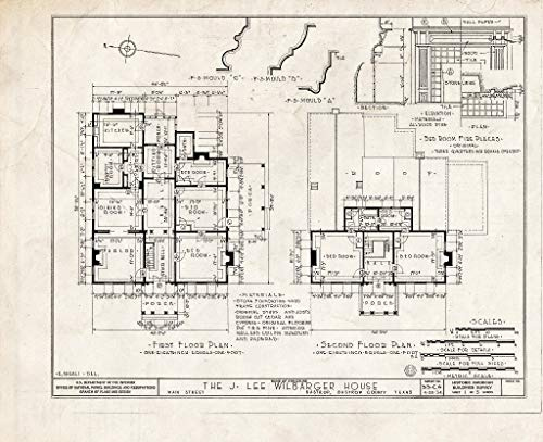 Historic Pictoric : Blueprint HABS TEX,11-Bast,2- (Sheet 1 of 5) - Wilbarger House, 1403 North Main Street, Bastrop, Bastrop County, TX 24in x 18in