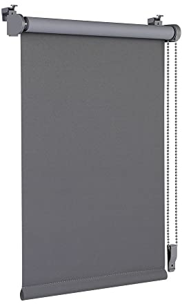 OBdeco Verdunkelungsrollo Thermorollo 80x210cm (Stoffbreite 76 cm) Grau ohne Bohren mit gleichfarbige Beschichtung Oeko-TEX Standard 100 Sichtschutz Sonnenschutz für Fenster & Tür