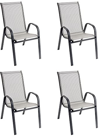 Baroni Home Set Sedie da Giardino con Schienale Alto, Sedie da Esterno per Giardino, Terrazza, Balcone, Veranda, Piscina, in Metallo e PVC, Sedie Impilabili, 91x66x54 cm, Colore Grigio, 4 Pezzi