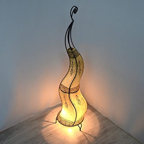 Lampe orientale Aida - Couleur : blanc - 100 cm - Lampadaire marocain - Armature en métal - Abat-jour en cuir - Lampe au henné - Lampe moderne - Style baroque antique - 320330