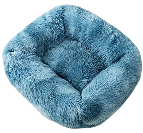 YAOTT Haustierbett Plüschmatte Quadrat Katzenbett Hundehütte,Warme Weiche Bequeme Hundekissen Hundesofa Hundekorb, Flauschig Plüsch Haustiernest Einfaches Katzenbett,Blau2,S