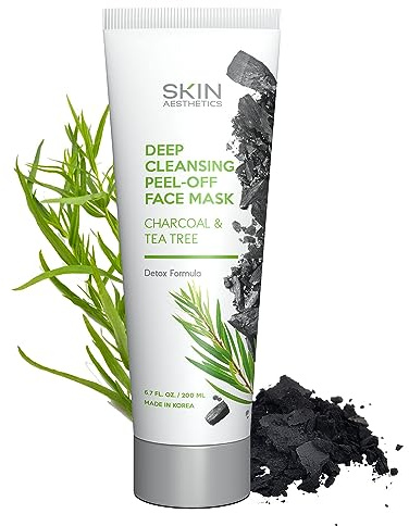 Skin Aesthetics Charcoal & Tea Tree Peel-Off Face Mask - Blackhead Remover, Acne Treatment, Unclogs Pores, Deep Cleansing - Dermatologist Tested Korean Skincare, Clean Beauty, Cruelty-Free - 6.7 Fl oz