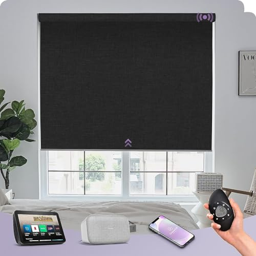 Graywind Energy Efficient Electric Roller Blinds - 4-Layer Double-Sided Thermal Fabric, Smart Motorised Blackout Blinds Compatible with Alexa Google, Rechargeable, Made to Measure, Matt Black