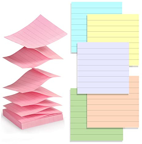 ZYTIN Pop Up Sticky Notes Lined 3x3 inch, Easy to Post Sticky Notes with Lines, 600 Sheet, Pink Purple Blue Yellow Green Orange Color, Office Accessories