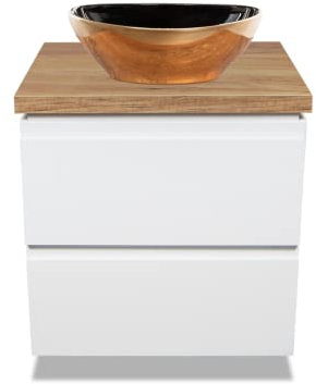 VBChome Mobile da bagno, 50 cm, bianco e nero, 41 x 35 cm, con mobiletto per lavabo, 2 cassetti Moduo