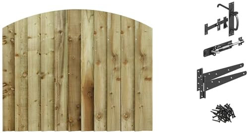 Bespoke Custom Made To Measure UPTO HEIGHT: 3ft (90cm High) Feather Edge Semi-Braced Arch Top Pathway Garden Pedestrian Gate [Width Between 90CM to 105CM With Suffolk Latch Hinge Pack