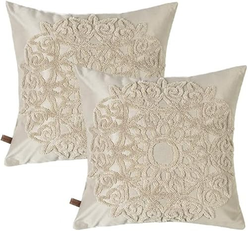 HAMUR HOME 2er Set Kissenbezüge 45x45 cm Boho Dekokissen Kissenbezug Sofakissen Dekorativ Couchkissen Kissenhülle Zierkissenbezug Set Kissen für Wohnzimmer Schlafzimmer (Pretty, Beige)